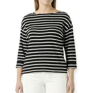 LL Bean Large Long Sleeve Shirt 1X Boat Neck Vintage Ribbed Cotton 3/4 Sleeve